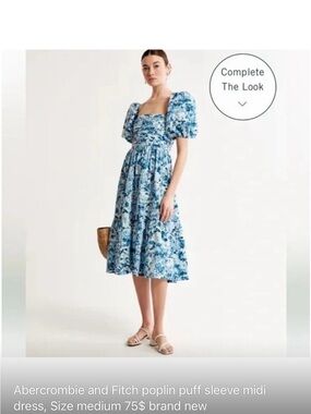 Abercrombie & Fitch Blue and White Floral Puff Sleeve Midi Dress